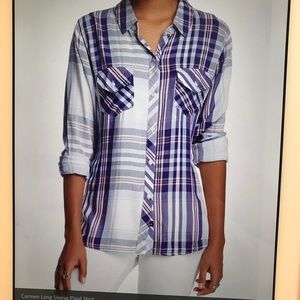 Rails Carmen periwinkle plaid LS shirt EUC